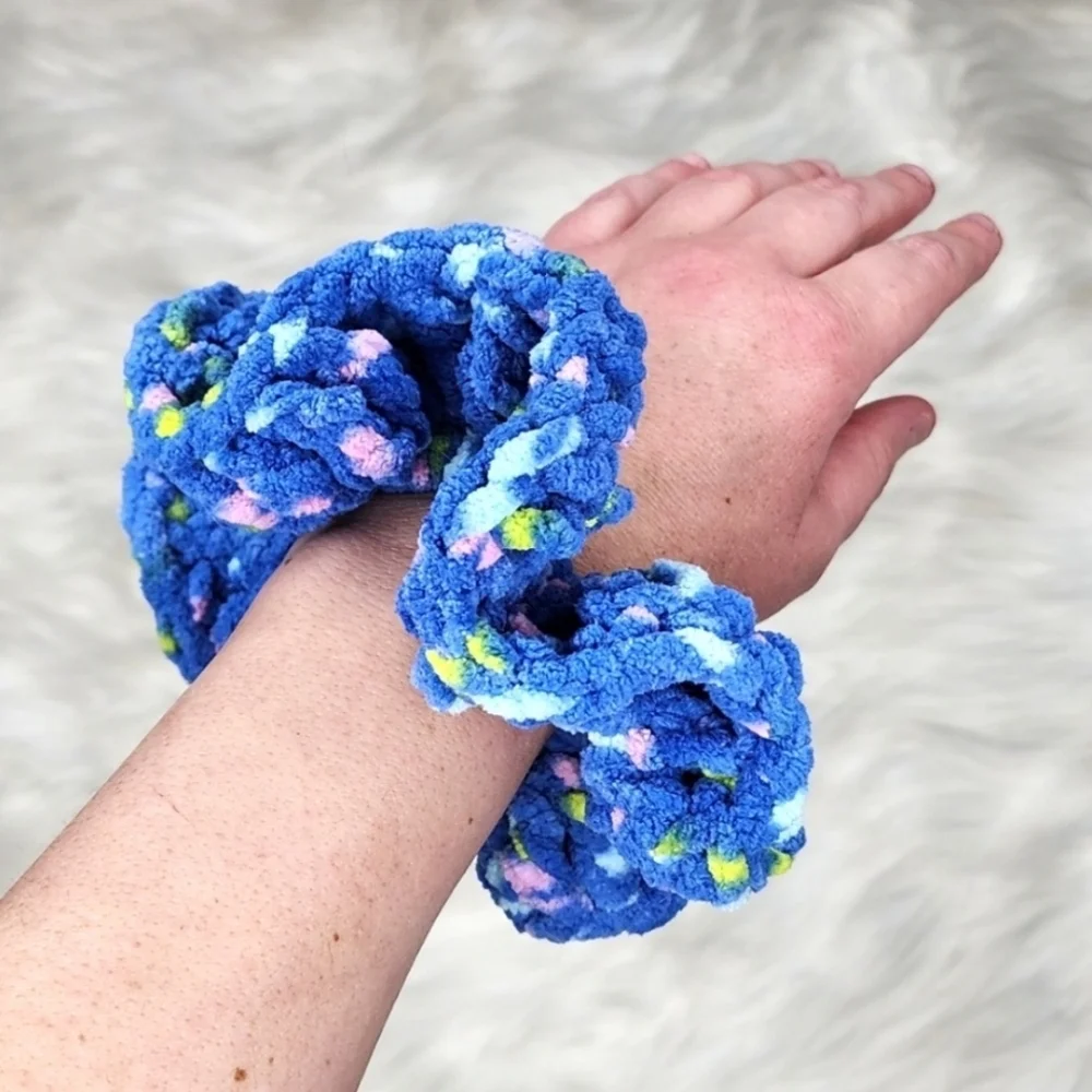 Handmade Large Textured Crocheted Scrunchies Ponytail Holder Hair Tie